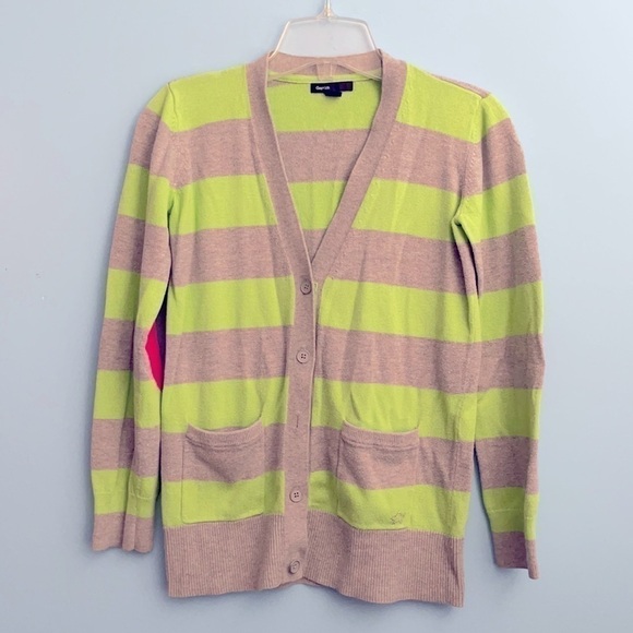 𝅺GAP Girl Green Gray Stripes Cardigan US XXL Girl - Picture 1 of 7